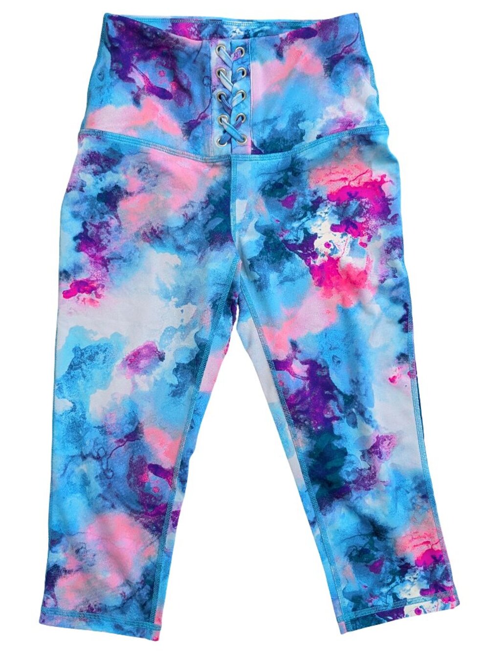 Material Girl Active Cropped Capri Leggings NWOT, Neon Blue Pink Purple, Size S